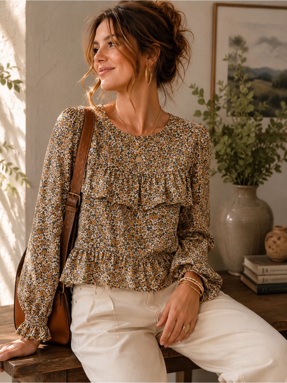 Promesa Boho Floral Ruffle‎ Peasant Blouse/Cottagecore/Soft Girl